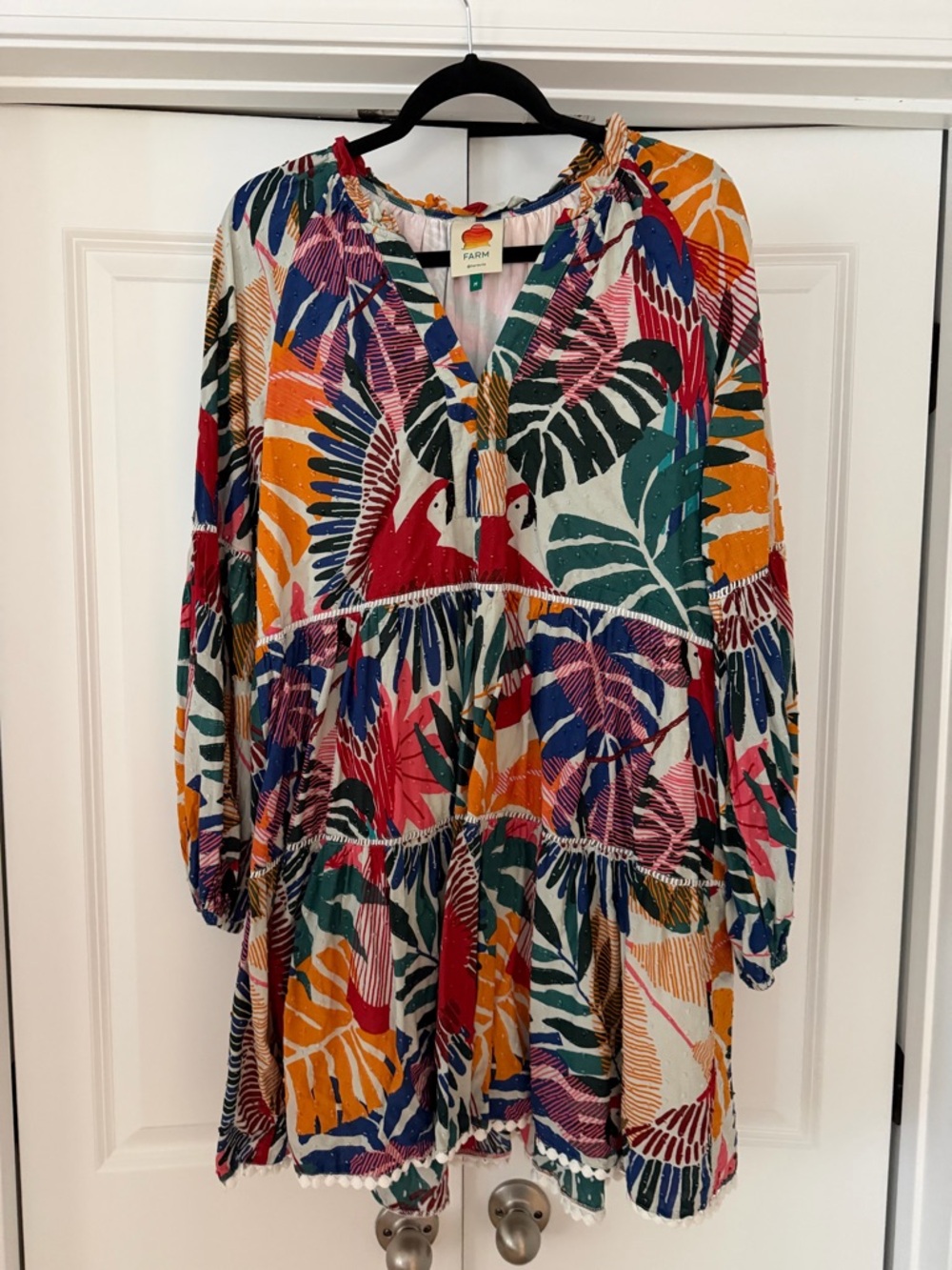 FARM Rio Green and Pink Printed Tiered Tunic Dress